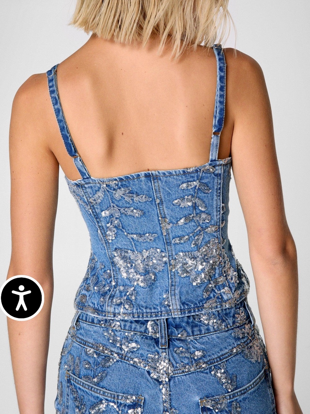 Nasty Gal Denim Sequin Corset Top - Picture 3 of 7